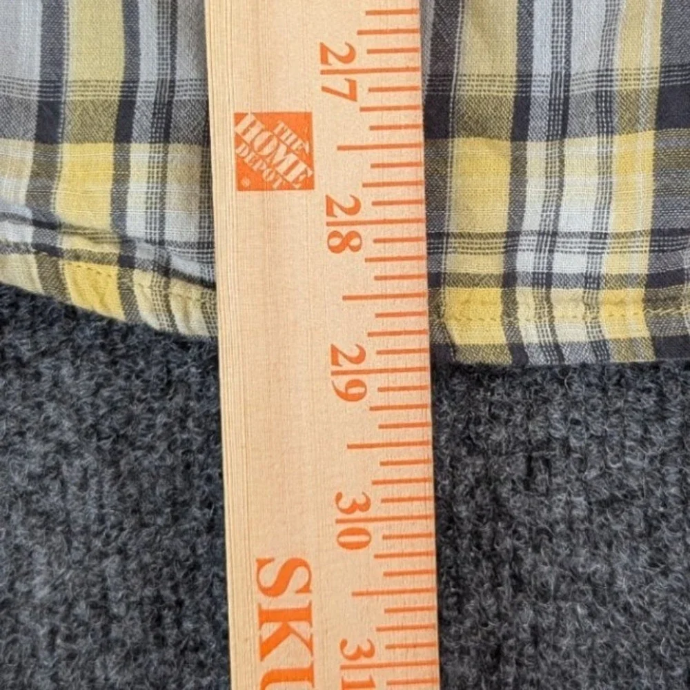 The‎ North Face Mens L Yellow Grey Plaid Cotton Short Sleeve Button Down Shirt